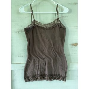 Brown Lace Spaghetti Strap Tank Top Undershirt LG